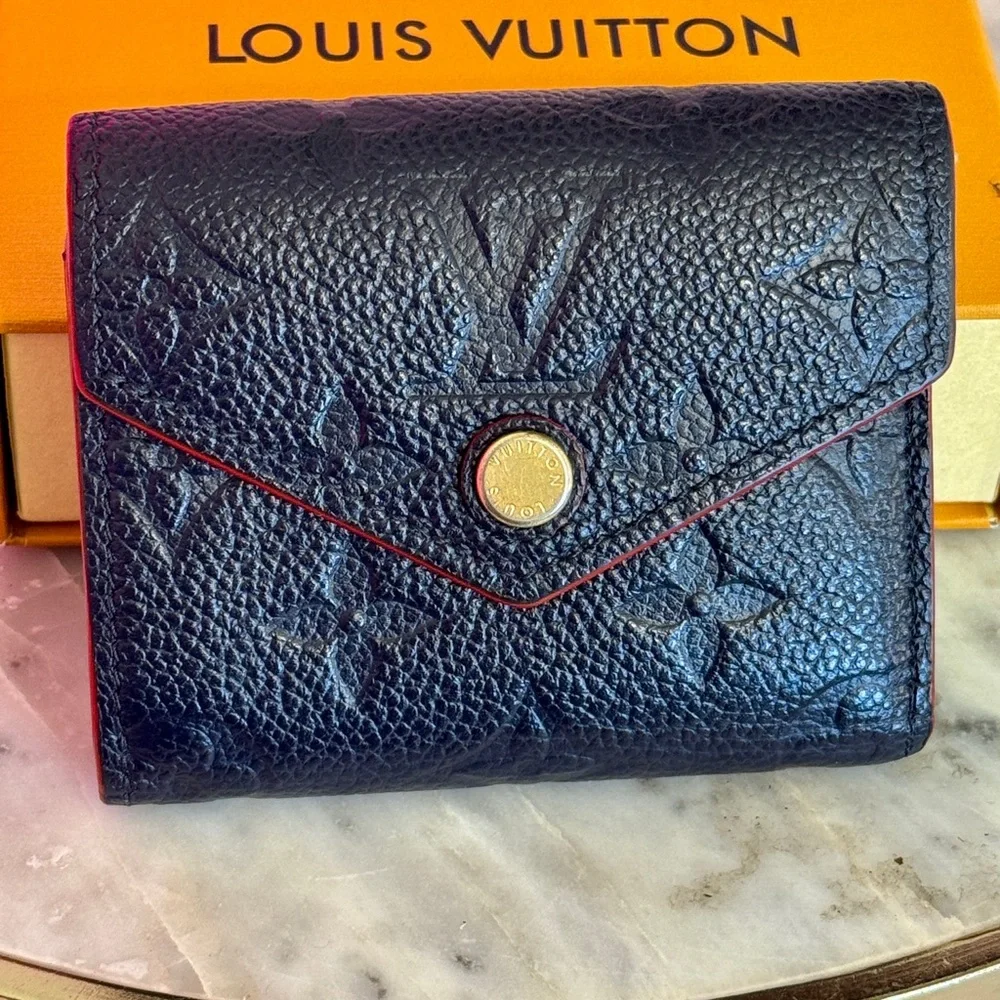 Louis Vuitton Black Embossed Monogram Compact Wallet with Red Trim